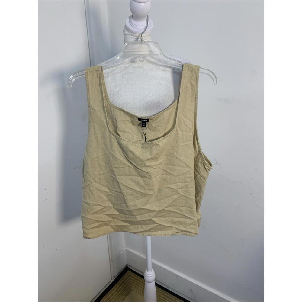 Express Women's Linen Tank Top Beige Linen Blend Square Neck Size 2XL New